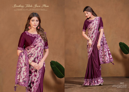 Designer Cream Hand Work Pure Satin Crepe Silk Festive Wear Saree with Readymade Blouse & Waist Belt