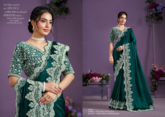 Classic Black Hand Work Two Tone Satin Silk Banarasi Crush Sequins Embroidered Tissue Saree For Women