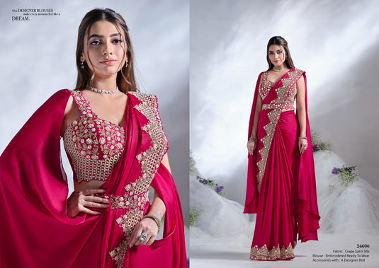 Elegant Black Sequins Embroidered Two Tone Crepe Satin Silk Hand & Mirror Work Festive Saree with Readymade Heavy Blouse