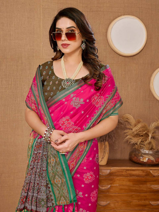 Pink Soft Banarasi Silk Zari Weaving Traditional Motif Saree