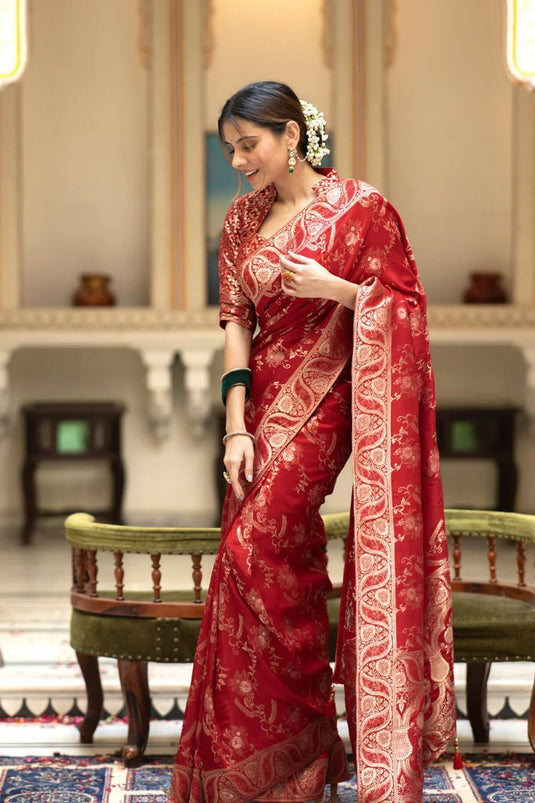 Red Banarasi Silk Traditional Saree