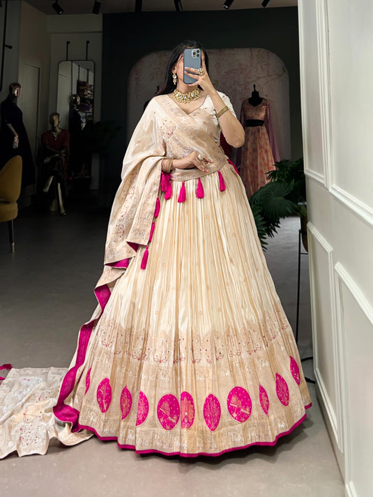 Navratri Special Pink Hand Bends Work Shimmer Semi Stitched Lehenga Choli