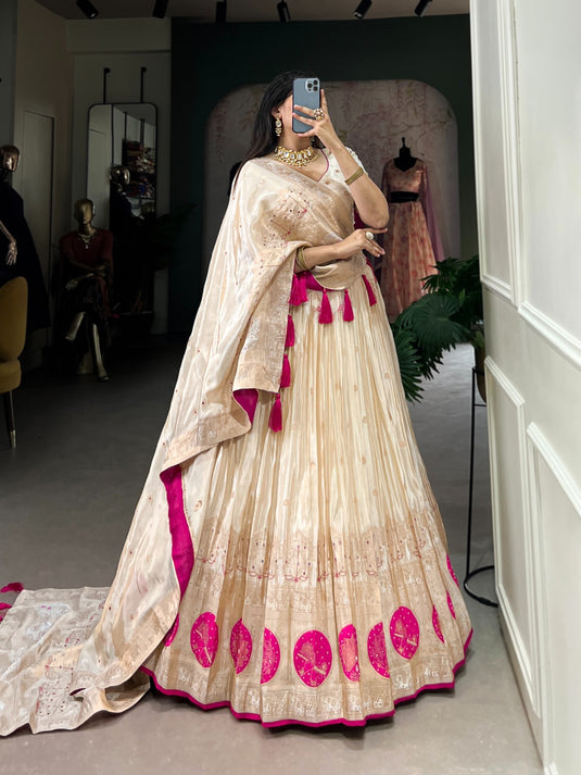 Navratri Special Pink Hand Bends Work Shimmer Semi Stitched Lehenga Choli