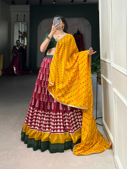 Navratri Special Red Printed Foil Work Tussar Silk Semi Stitched Festive Lehenga Choli