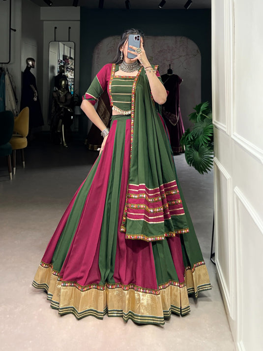Dandiya Special Multicolor Gamthi work Rayon Ready to Wear Fully Stitched Lehenga Choli