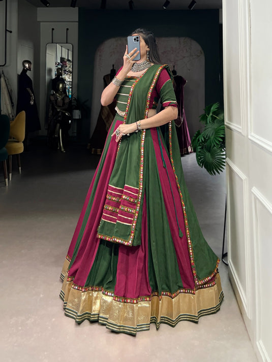 Dandiya Special Multicolor Gamthi work Rayon Ready to Wear Fully Stitched Lehenga Choli