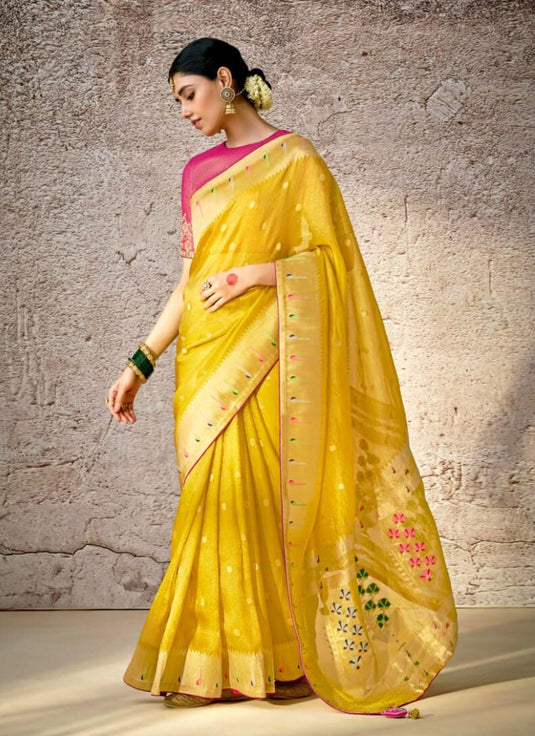 Designer Navy Blue Kora Banarasi Art Silk Festive Wear Saree For Women