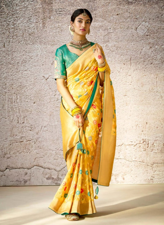 Designer Navy Blue Kora Banarasi Art Silk Festive Wear Saree For Women