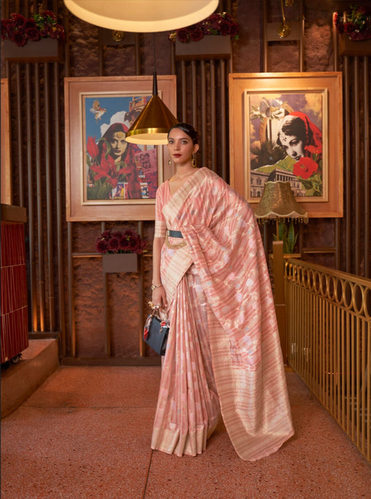 Rust Handloom Woven Linen Festive Wear Saree For Women