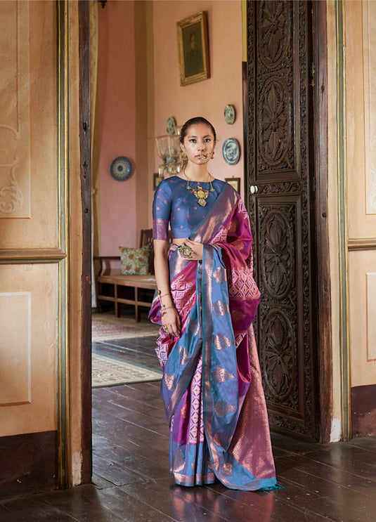 Wine Handloom Pochampally Weaving Silk Festive Wear Saree For Women