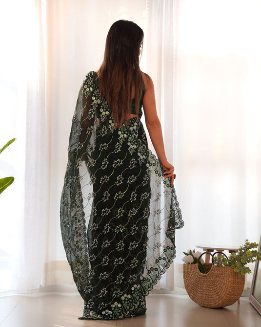 Green Latest Premium Georgette Sequence Embroidered Work Saree