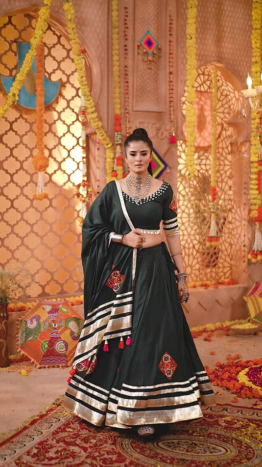 Navratri Special Teal Green Viscose Rayon Embroidered Ready Made Fully Stitched Lehenga Choli