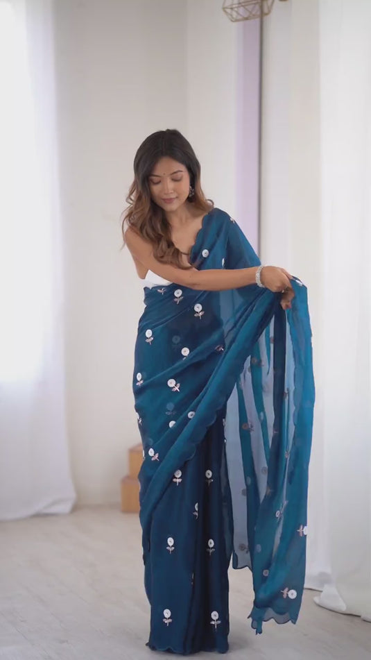 Lavender Sequins Embroidered Fendi Satin Festive Wear Saree For Women